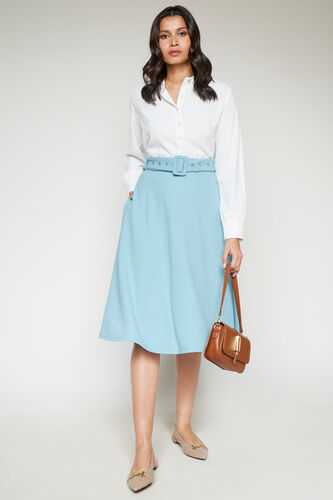 Blue Flared Midi Skirt, Blue, image 2